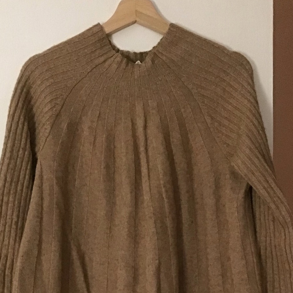 Anthropologie Tan Long Sleeve Dress with Gray Accents - Picture 3 of 3